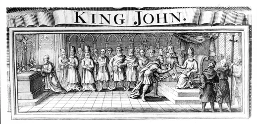 Kung John överlämnar sin krona till Pandulph Masca, påvlig legat, i Dover i maj 1213